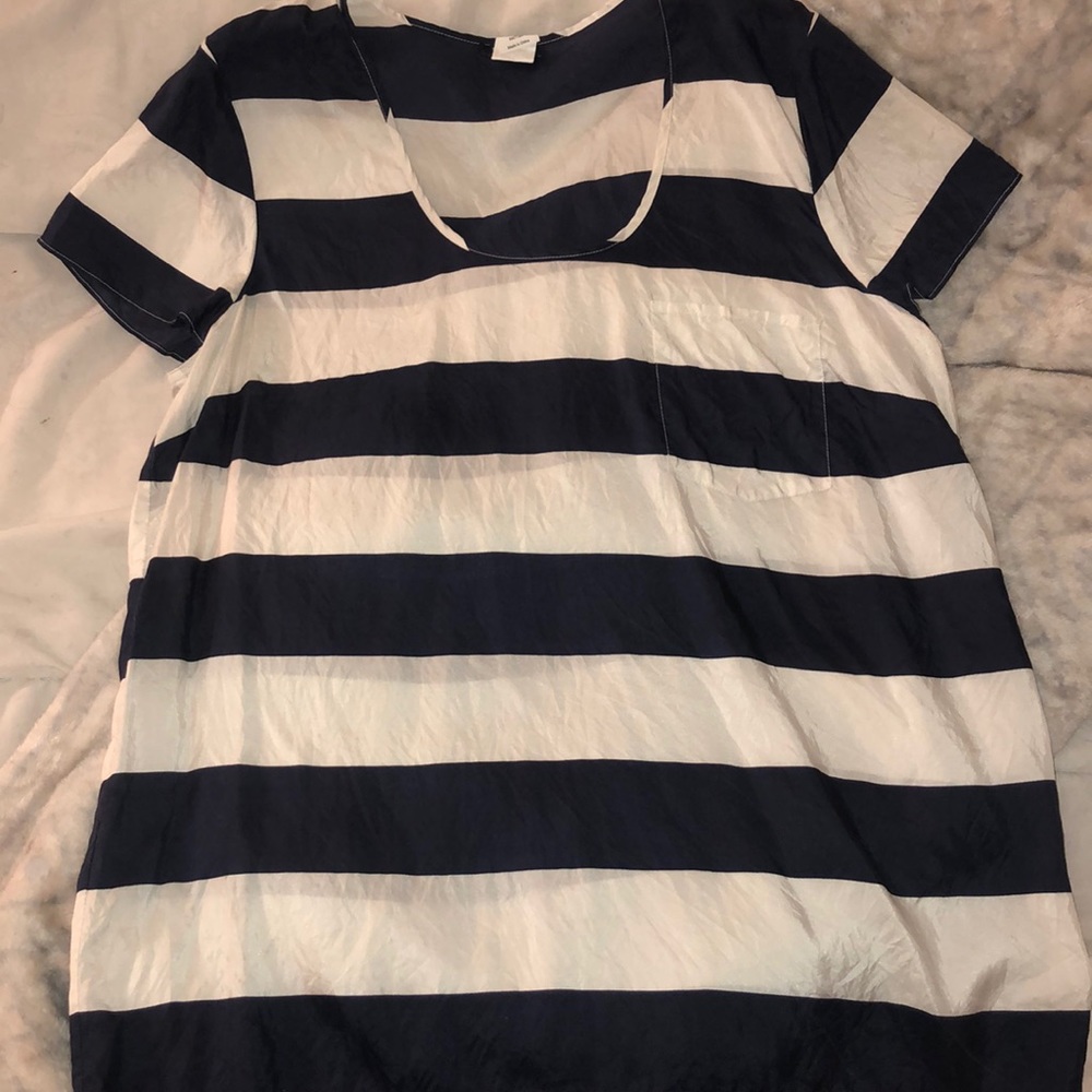 Navy and White Striped Silk Top
